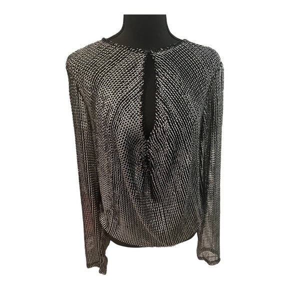 ZARA Metallic textured knit Long Sleeve Top M - Picture 3 of 13